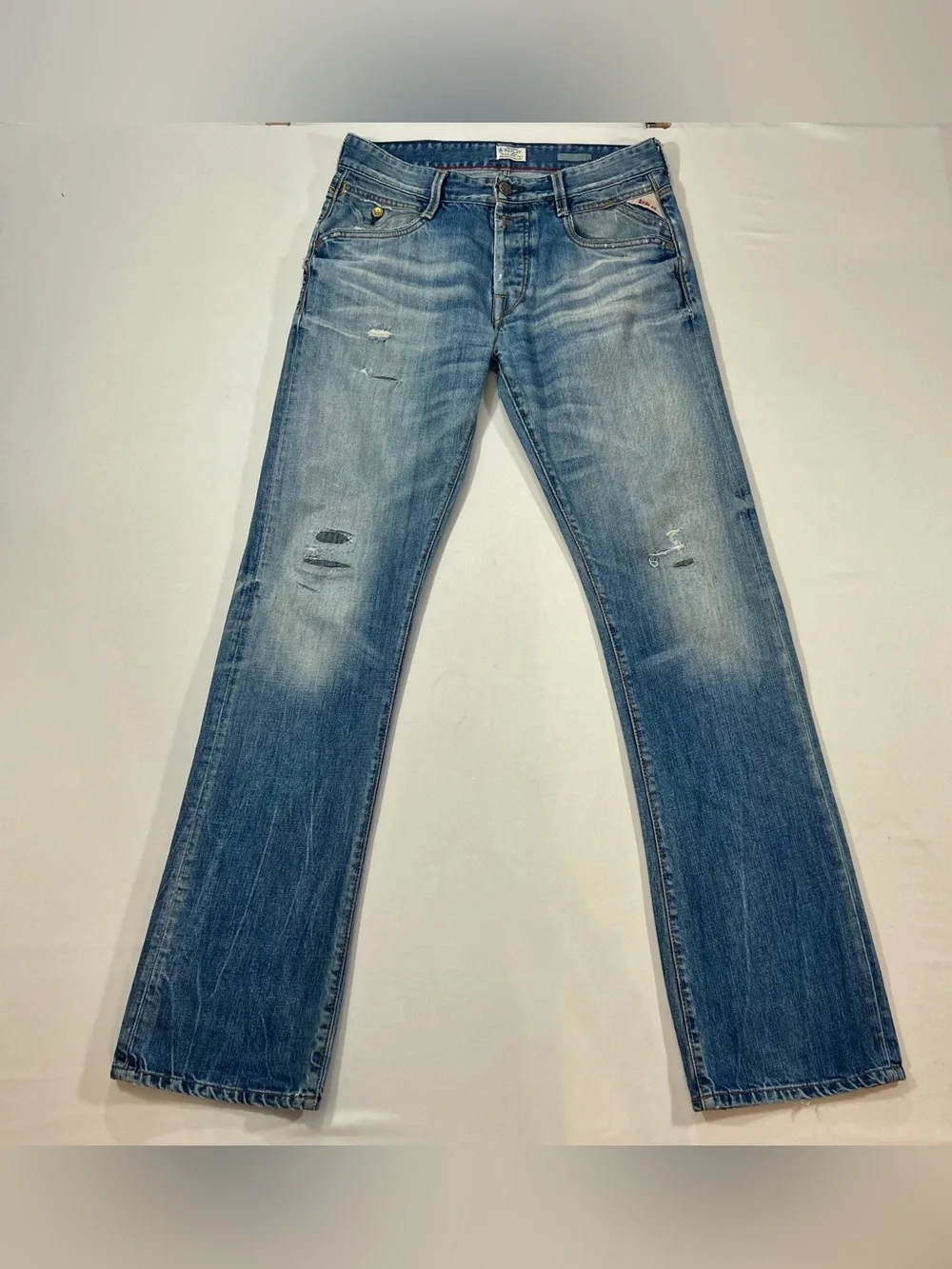 Replay Waitom Slim Straight Button Fly Distressed Italy Jeans 32x34